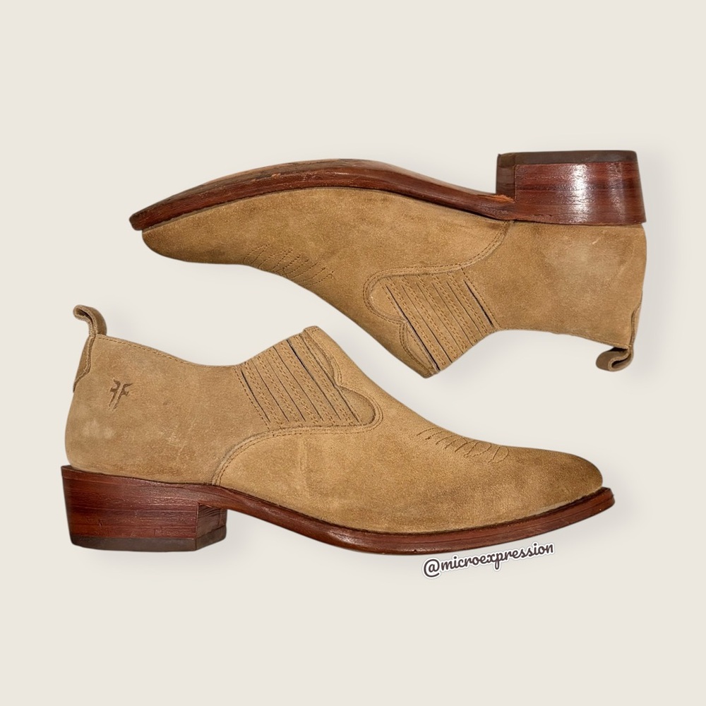$349 Frye Billy Shootie Tan Taupe Beige Suede Leather Southwestern Ankle Boot - Picture 7 of 14